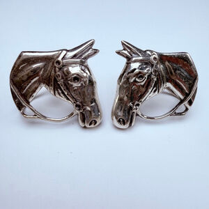 Equestrian Horse Head 925 Beau Sterling Silver Derby Screw Back Vintage Earrings